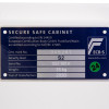 Informational panel on phoenix fortress 1181 security safe key lock showing certification and serial details