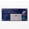 Informational panel showing certification details for phoenix fortress 1183 security safe electronic lock including security level and year of manufacture