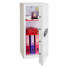 phoenix fortress 1185 safe with the door open showing folders, a red lockbox, and other stored items inside