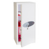 phoenix fortress 1185 safe with door slightly open showing red files inside and key in the lock