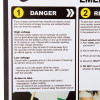 Closeup of an electric shock resuscitation poster showing safety instructions and warnings about electric shock risks