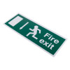 angled fire exit sign eec directive down made of rigid plastic with running figure and arrow pointing down