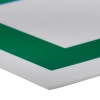 Close-up of the edge of a fire exit sign eec directive down left made of rigid plastic
