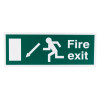 fire exit sign eec directive down left in green with white running figure and arrow shown from front view