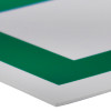 Close-up of the edge of a fire exit sign eec directive left rigid plastic showing the corner detail