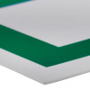 Close up of the edge of a fire exit sign eec directive up left rigid plastic showing the corner detail