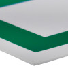 Close-up of the edge of a fire exit sign eec directive up right rigid plastic with green and white colours