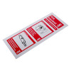 angled view of a fire blanket id sign made of white rigid plastic showing fire safety instructions and symbols