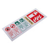 angled foam id sign white rigid plastic showing fire extinguisher symbol and safety instructions