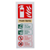 foam id sign white rigid plastic showing fire extinguisher symbol and safety instructions on the front