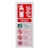 Front view of water id sign white rigid plastic showing safety and warning symbols and text