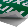 fire exit sign eec directive self adhesive left showing the corner peeled back to reveal the adhesive side