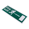 angled fire exit sign eec directive self adhesive right showing running figure and arrow to right