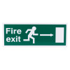 Front view of fire exit sign eec directive self adhesive right with white running figure and arrow on green background