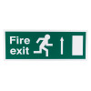 Front view of a fire exit sign eec directive self adhesive up with running figure and arrow pointing up