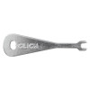 Front view of the elksk emergency lighting test key showing its metallic body with the word CLICK embossed