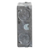 Metal Rlelksbb Emergency Lighting Test Key Switch Back Box shown from the side with two circular knockouts and a rectangular hole