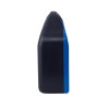 Side view of the aura3 eye wash station showing its black and blue outer casing