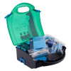 Open bs8599 1 catering first aid kit small showing contents including first aid guide and supplies inside green and black case