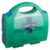 Green Rmcatkitgid Bs8599 Compliant Glow In The Dark Catering First Aid Kit shown at an angled view with handle and latches visible