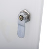 mediana hearton a15 defibrillator wall cabinet with alarm close-up of the metal door latch mechanism