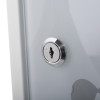 Close-up of the lock on the mediana hearton a15 defibrillator wall cabinet with alarm