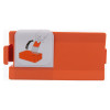 mediana hearton a16 defibrillator battery pack showing the back side with an instructional sticker on orange casing