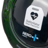 Closeup of the rotaid solid plus defibrillator cabinet alarm showing a heart symbol and product labels on a dark surface
