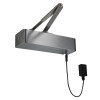 Image of Rut24Ehdcsn Rutland Responder Electromagnetic Satin Nickel Door Closer Front showing the metal closer and attached black control unit on a white background