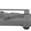 Closeup of the arm bracket on a rutland overhead door closer in silver finish