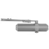 rutland overhead door closer silver shown from the front with arm extended against a white background