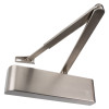Close-up of a rounded rutland door closer satin finish showing its main body and arm mechanism