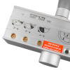 Close-up of the Rutland TS9205DABC door closer adjustment valves, with engraved diagrams indicating latch speed, closing speed, delayed action, and backcheck settings.