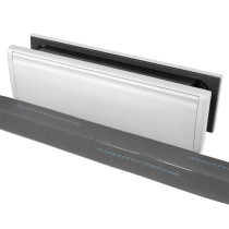 Image showing the Rutland Letterplate with silver finish and 30 minute intumescent strips laid out in front