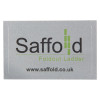 Safsticker Sticker Front showing a silver rectangular label with Saffold logo and website address
