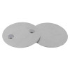 angled view of magnetic alarm mounting kit showing two round metal plates with small attached magnets