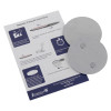 Contents of the magnetic alarm mounting kit separated showing two round adhesive discs and instruction sheet