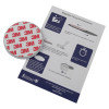 Contents of magnetic alarm mounting kit including sticky pads and instruction sheet