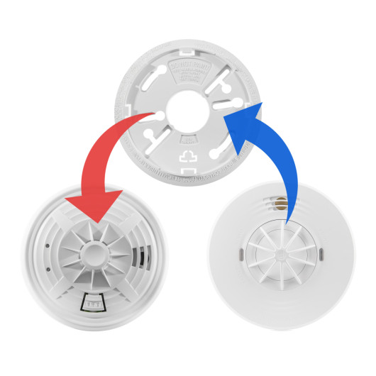 Diagram showing parts of the 690mbx twist replacement heat alarm with coloured arrows pointing to components