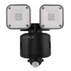 Front view of the auraglow cyrus hybrid twin led security light showing two square lights and a sensor below