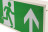 close up of green and white self testing emergency exit sign