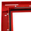 Close up of fire seals on a red tempus temporary fire door frame