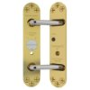 Front view of perko powermatic brass unit showing two connected metal plates with adjustment dials and screws