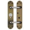 Front view of perko powermatic antique brass showing two connected rectangular plates with screws and adjustment dials