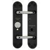 Front view of the perko powermatic matt black chrome showing two horizontal silver handles on a black plate