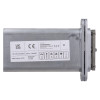 Back view of the perko powermatic r100 concealed fire door closer in satin chrome showing label and metal finish