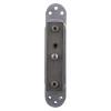 Side view of perko powermatic r100 concealed fire door closer in satin chrome showing mounting holes and central screws