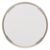 A white circular plastic lid viewed from above, featuring a raised rim with evenly spaced notches.