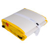 Folded spectrum healthcare resqmat shown with white strap and yellow edges against a white background