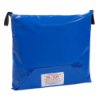 Blue storage bag for the Spectrum Healthcare ski sled with a white label and black handles on each side